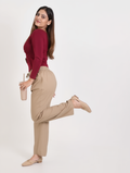 Airy Linen Straight Fit Pants ( Light Beige Shade )