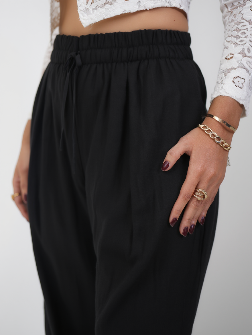 Airy Linen Straight Fit Pants(Black Shade)