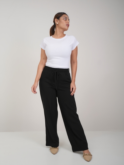 Airy Linen Straight Fit Pants(Black Shade)