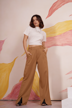 AirFlex Slit Wide Leg Pants (Camel Brown)