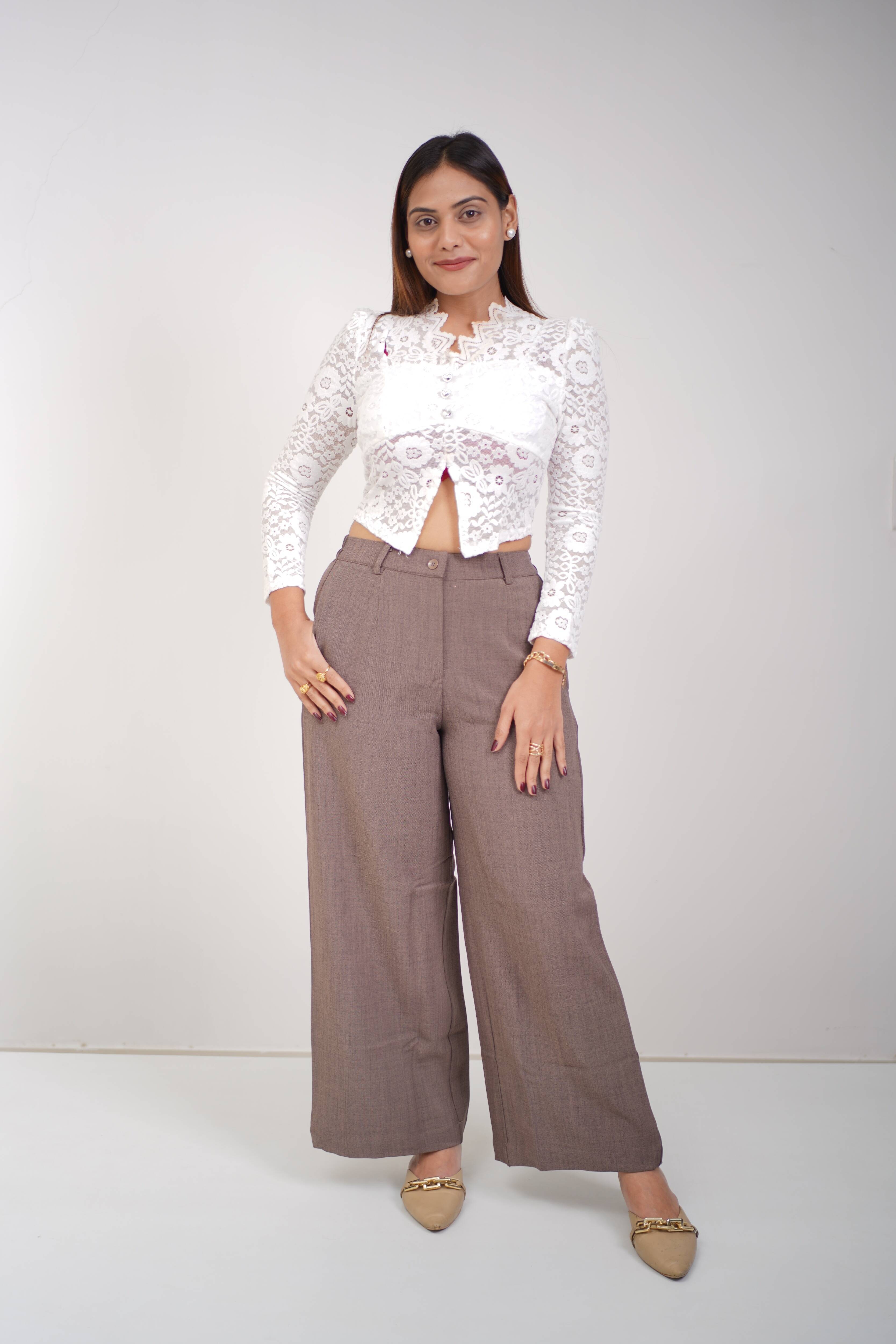Regular Fit Straight Pants (Brown-Beige)