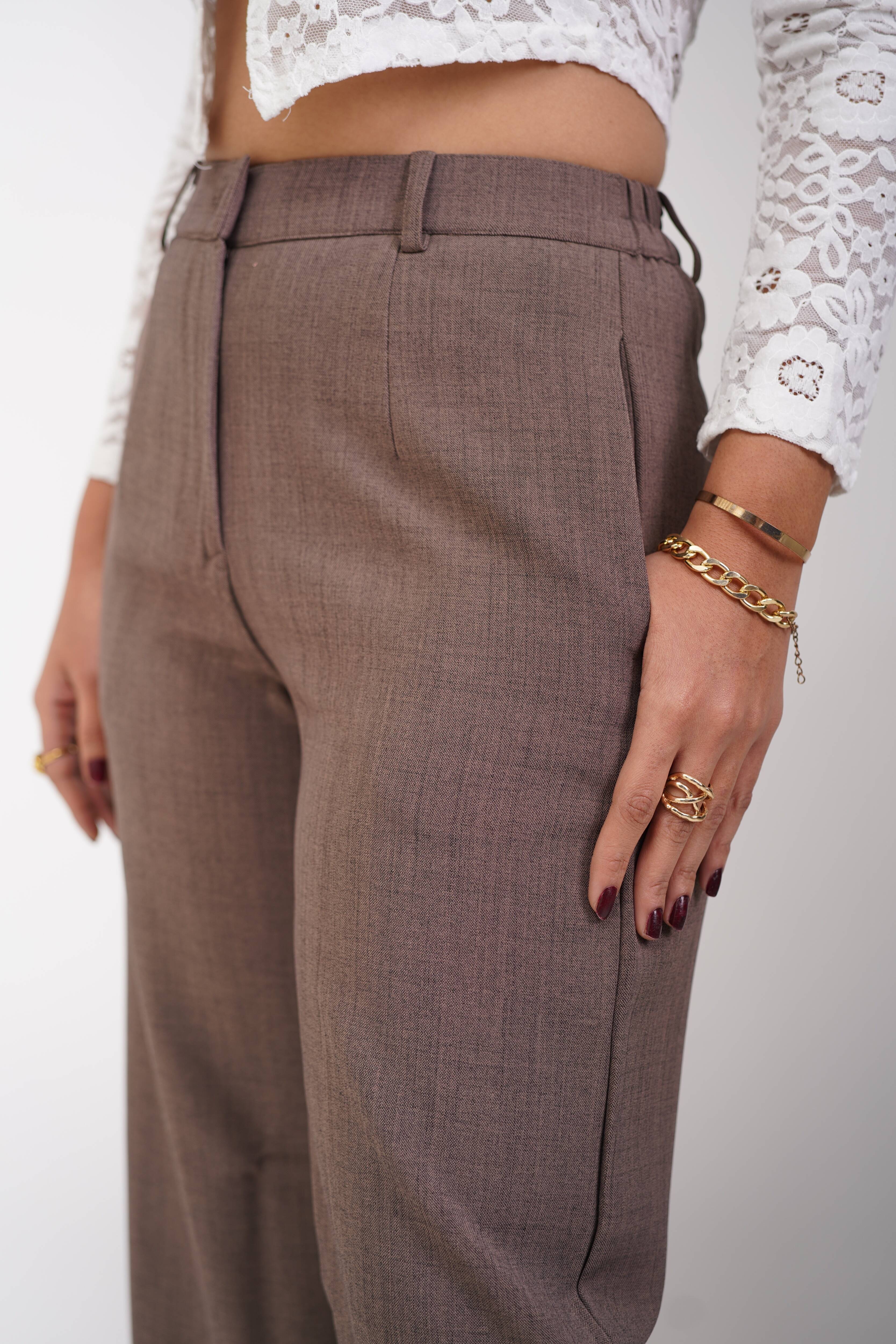 Regular Fit Straight Pants (Brown-Beige)