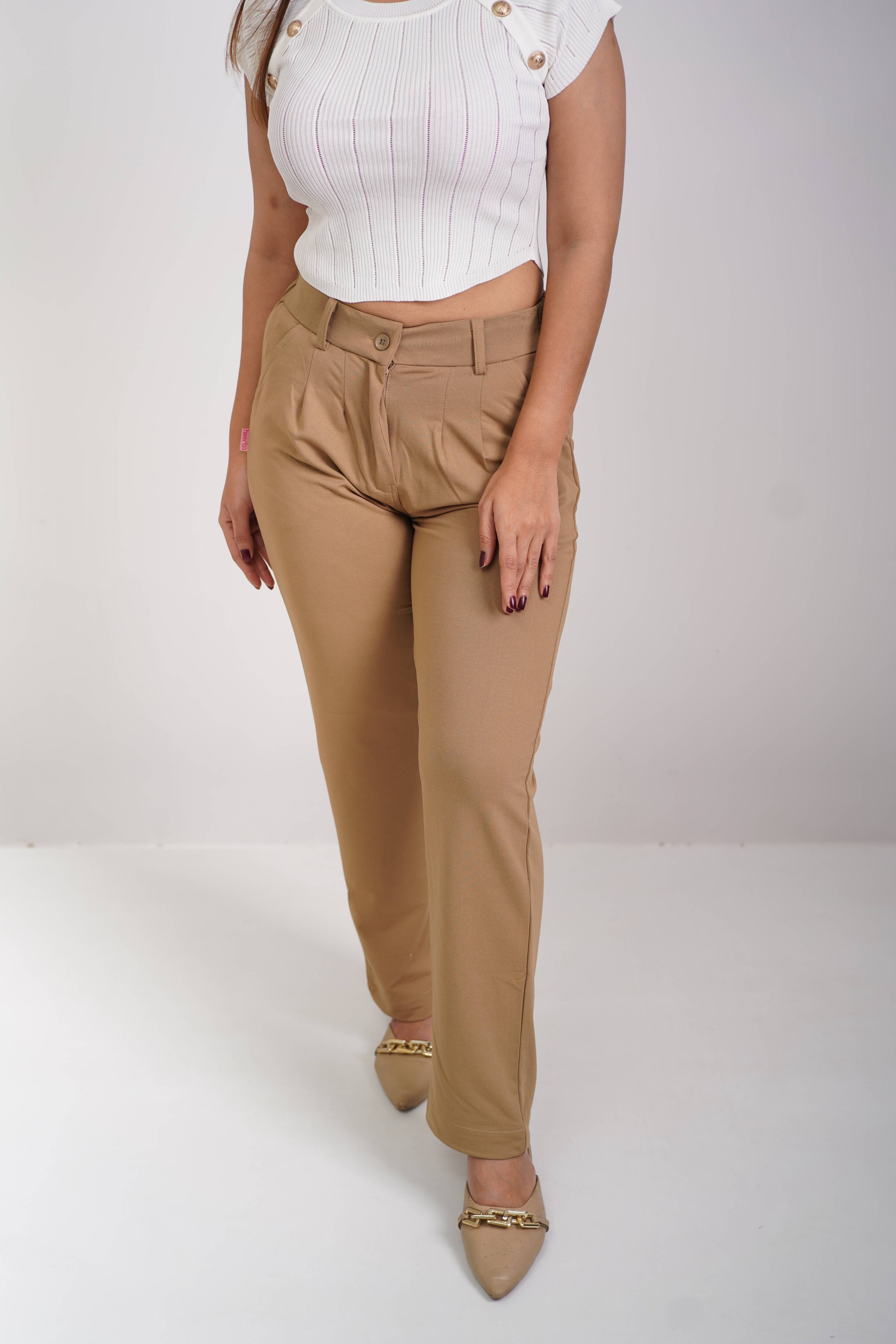 Regular Fit Straight Pants ( Light Beige)