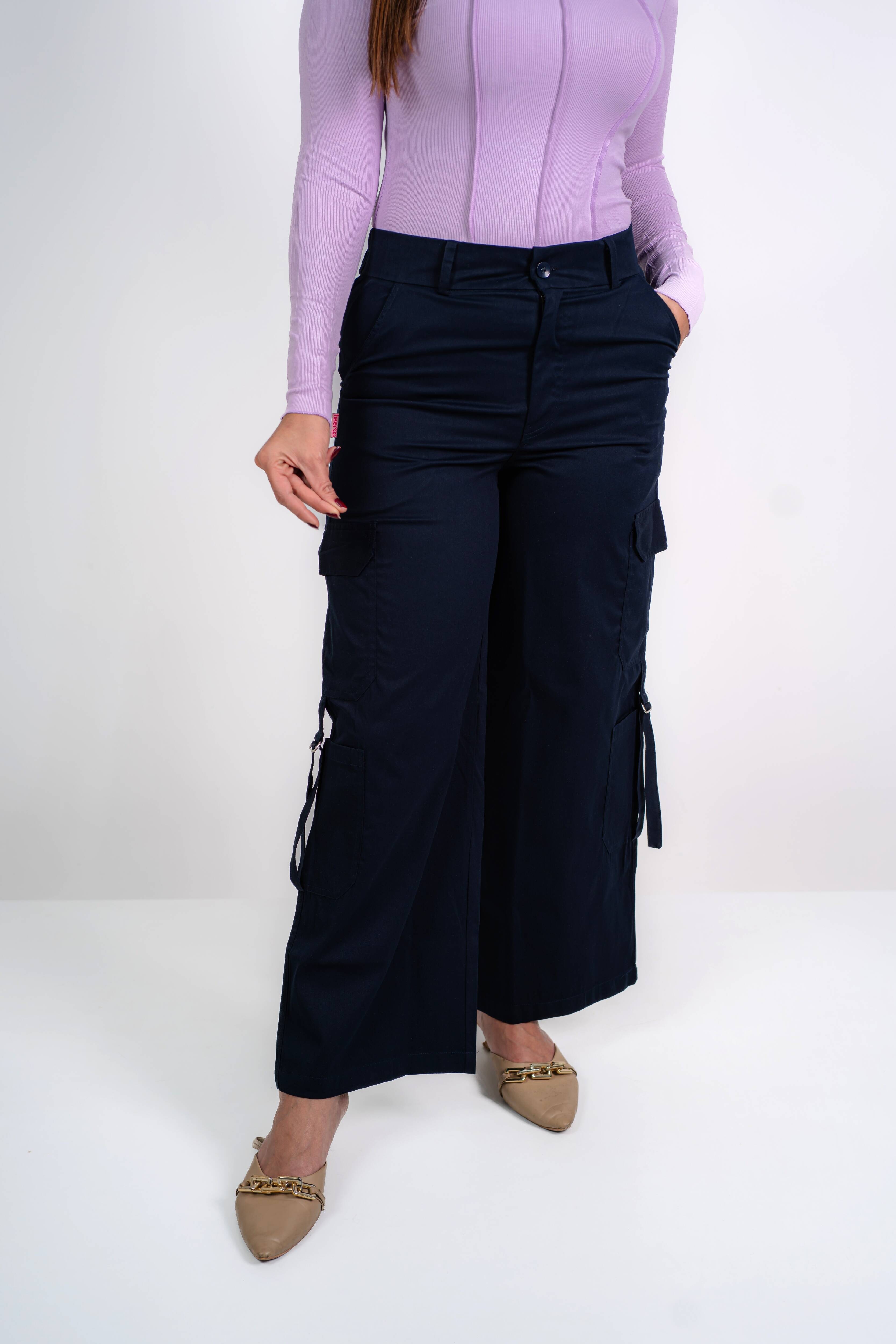 Relaxed Fit Cargo Everyday wide pants (Navy Blue)