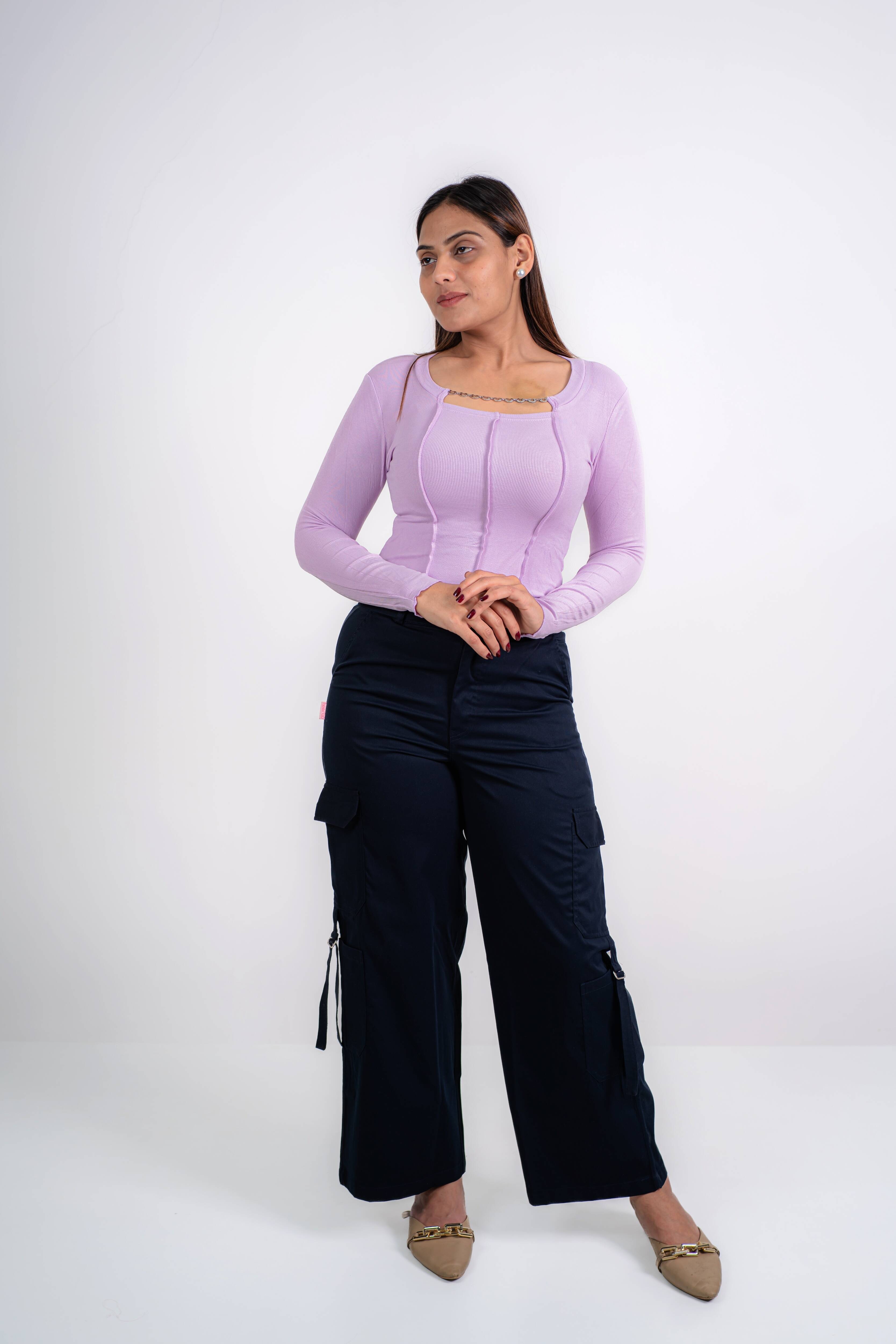 Relaxed Fit Cargo Everyday wide pants (Navy Blue)