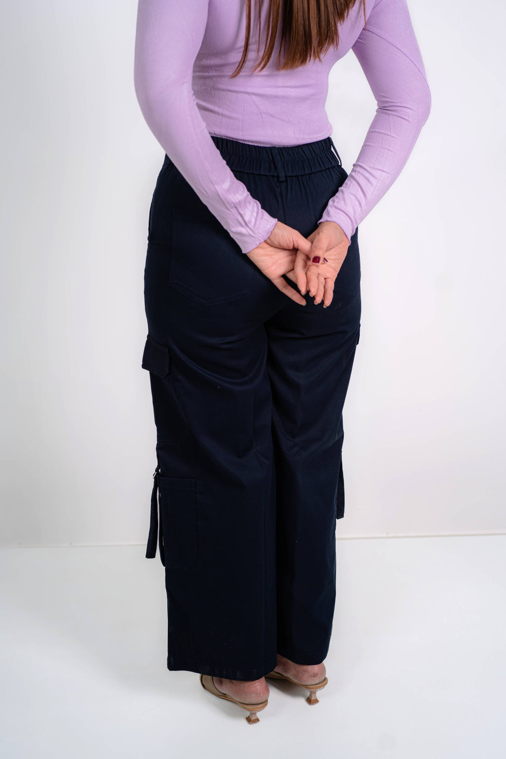 Relaxed Fit Cargo Everyday wide pants (Navy Blue)