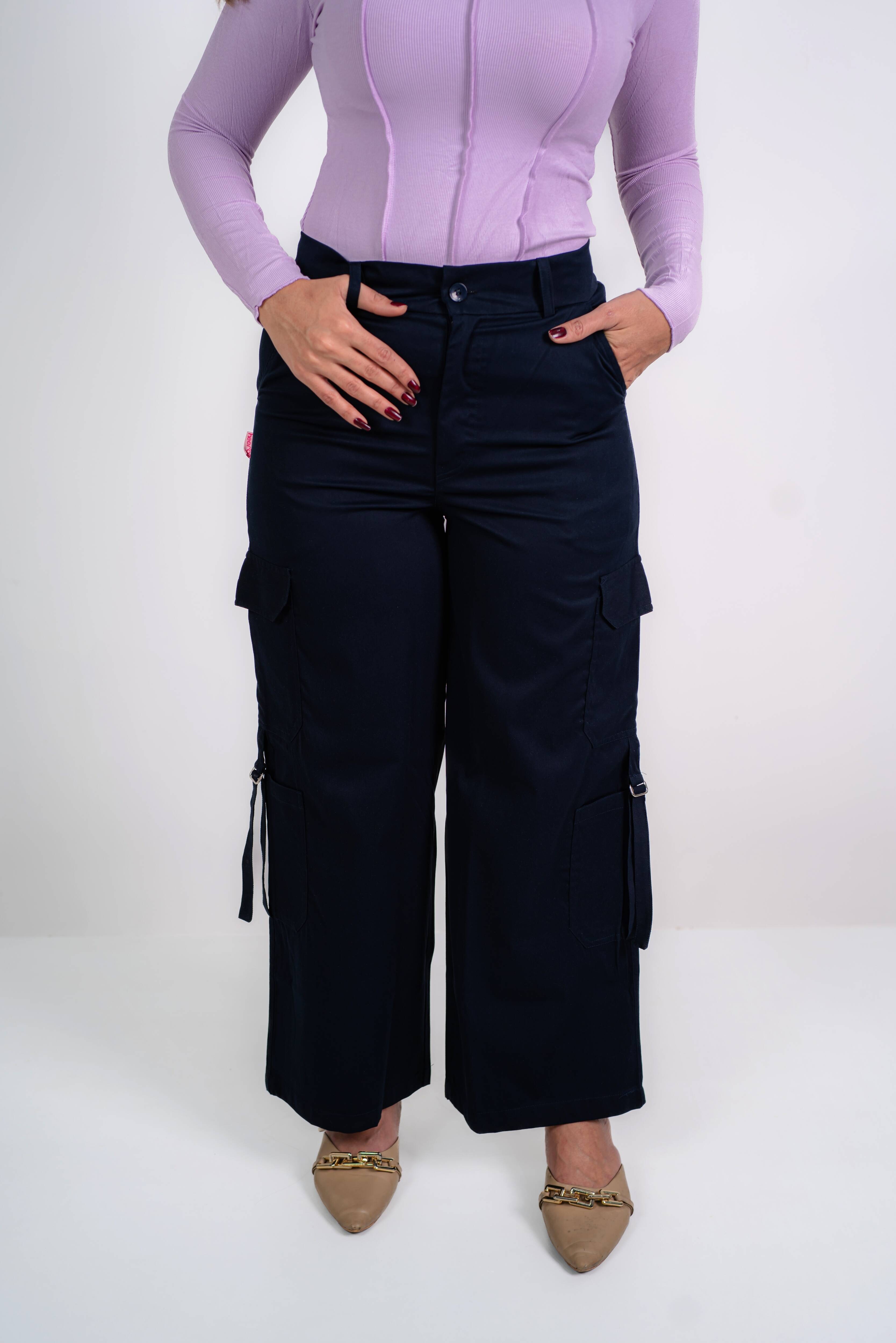 Relaxed Fit Cargo Everyday wide pants (Navy Blue)