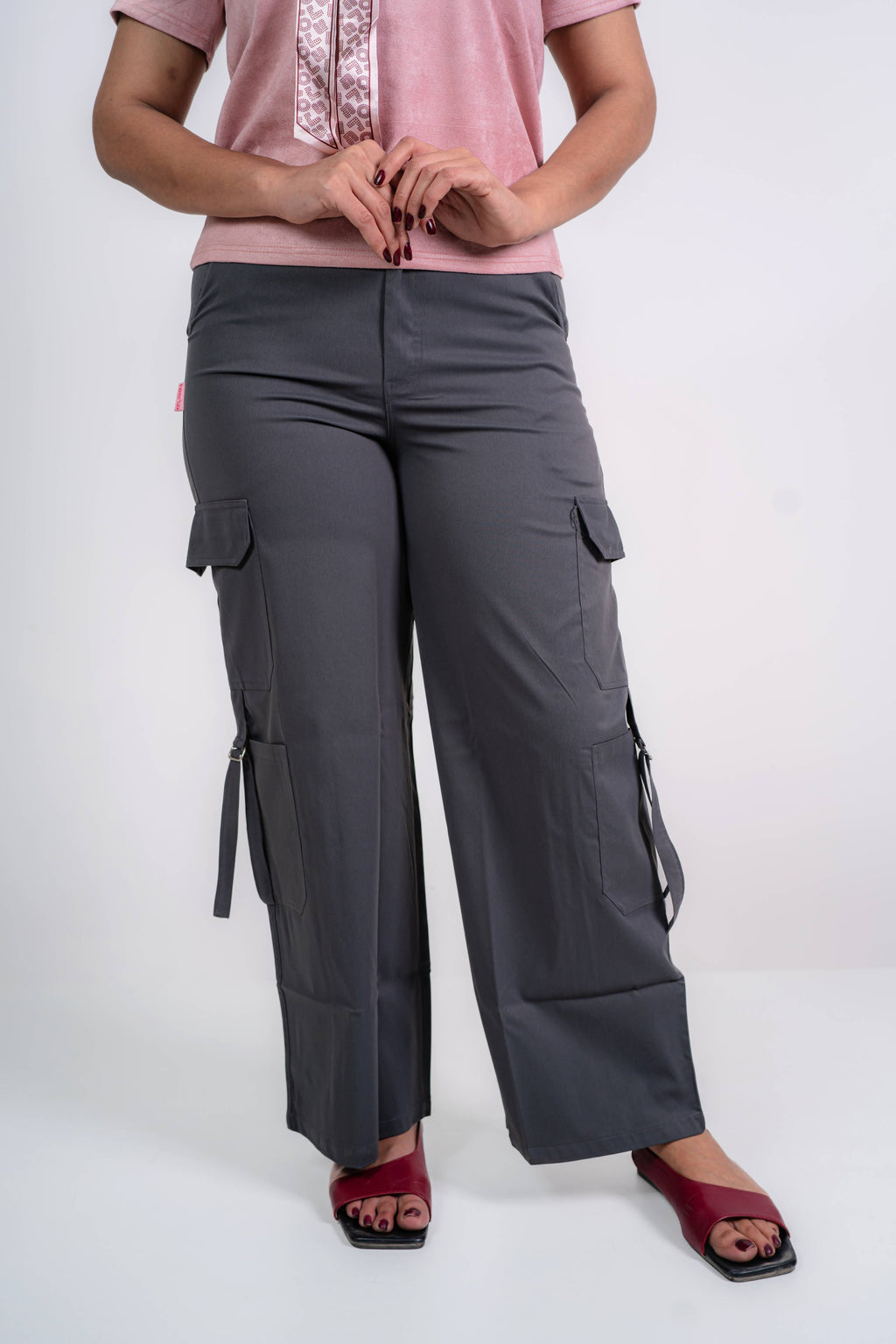 Relaxed Fit Cargo Everyday wide pants(Steel Grey)