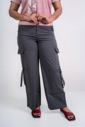 Relaxed Fit Cargo Everyday wide pants(Steel Grey)