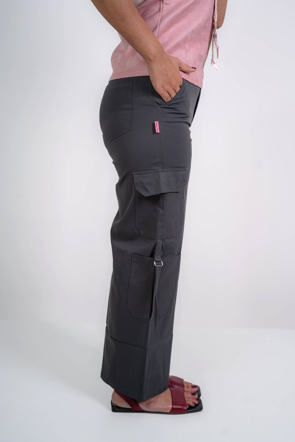 Relaxed Fit Cargo Everyday wide pants(Steel Grey)