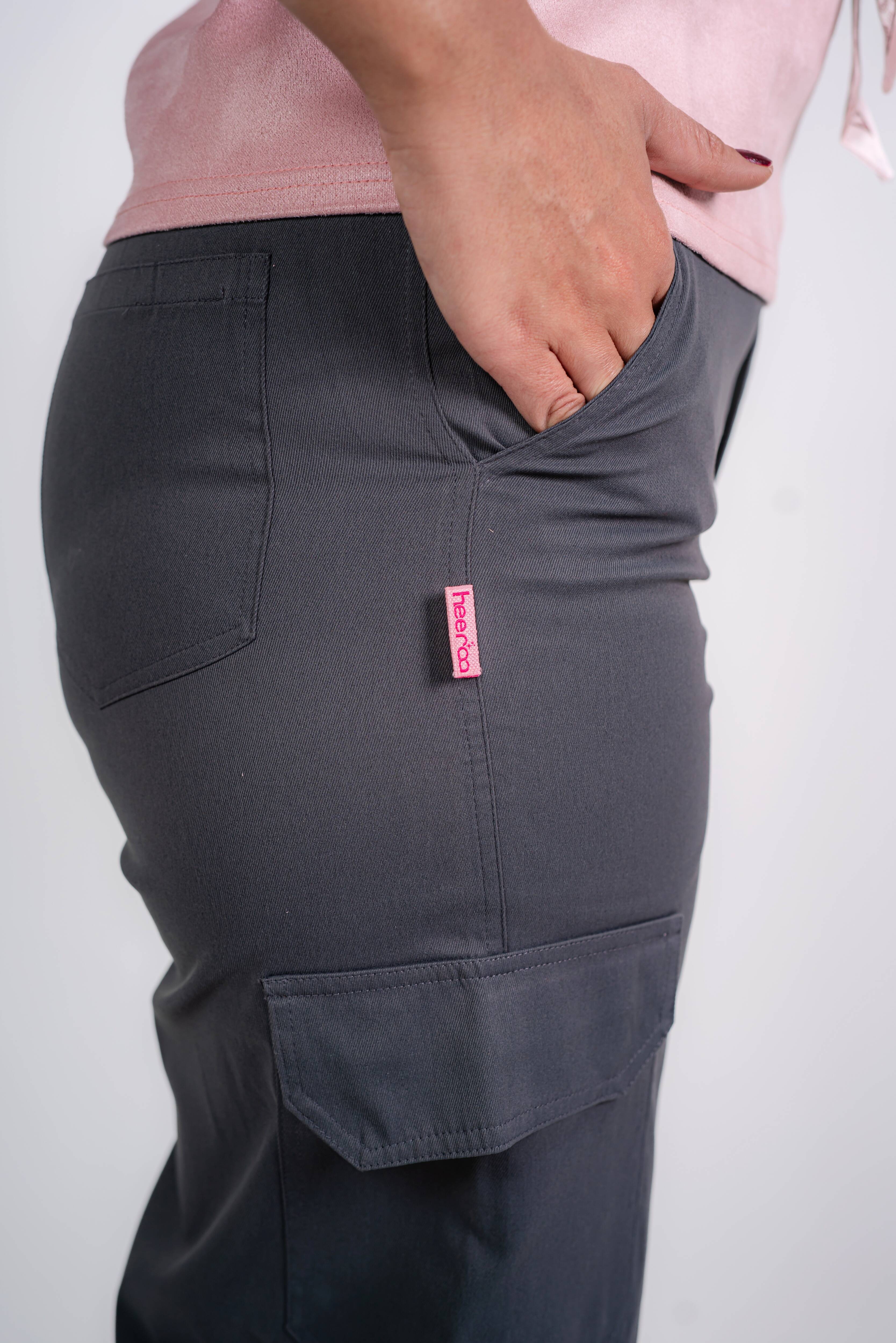 Relaxed Fit Cargo Everyday wide pants(Steel Grey)