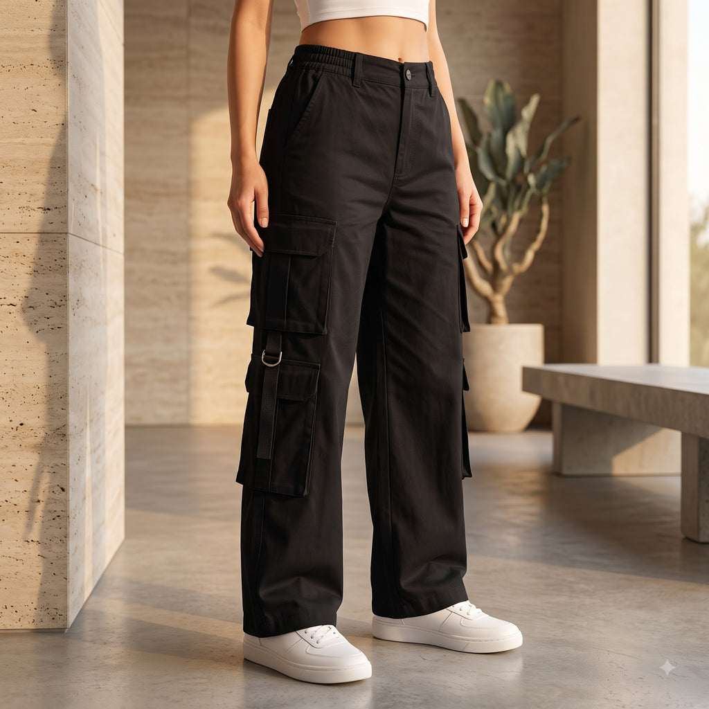 Women's Relaxed Fit Cargo Pants | Premium Cotton Wide Leg Cargo Trousers