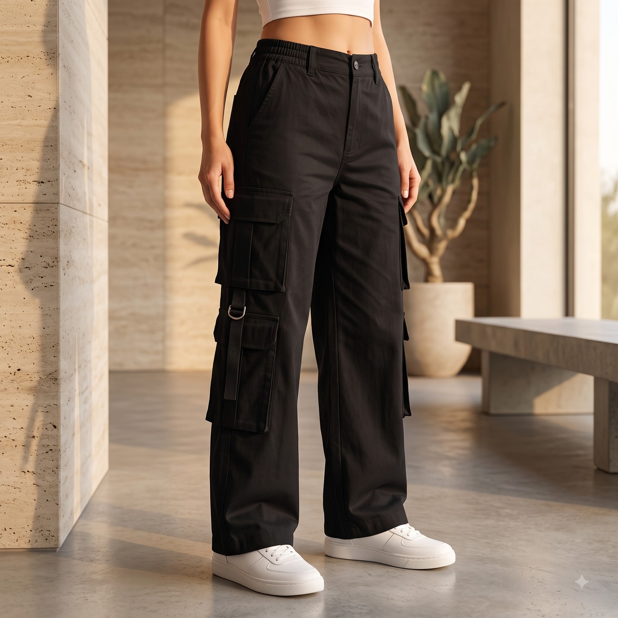 Women's Relaxed Fit Cargo Pants | Premium Cotton Wide Leg Cargo Trousers