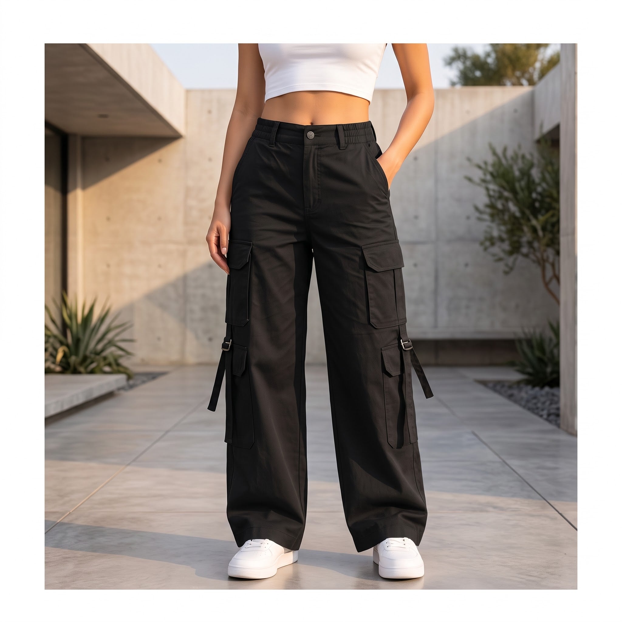 Women's Relaxed Fit Cargo Pants | Premium Cotton Wide Leg Cargo Trousers