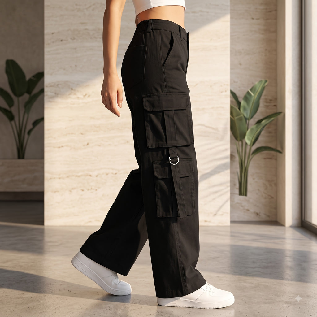 Women's Relaxed Fit Cargo Pants | Premium Cotton Wide Leg Cargo Trousers