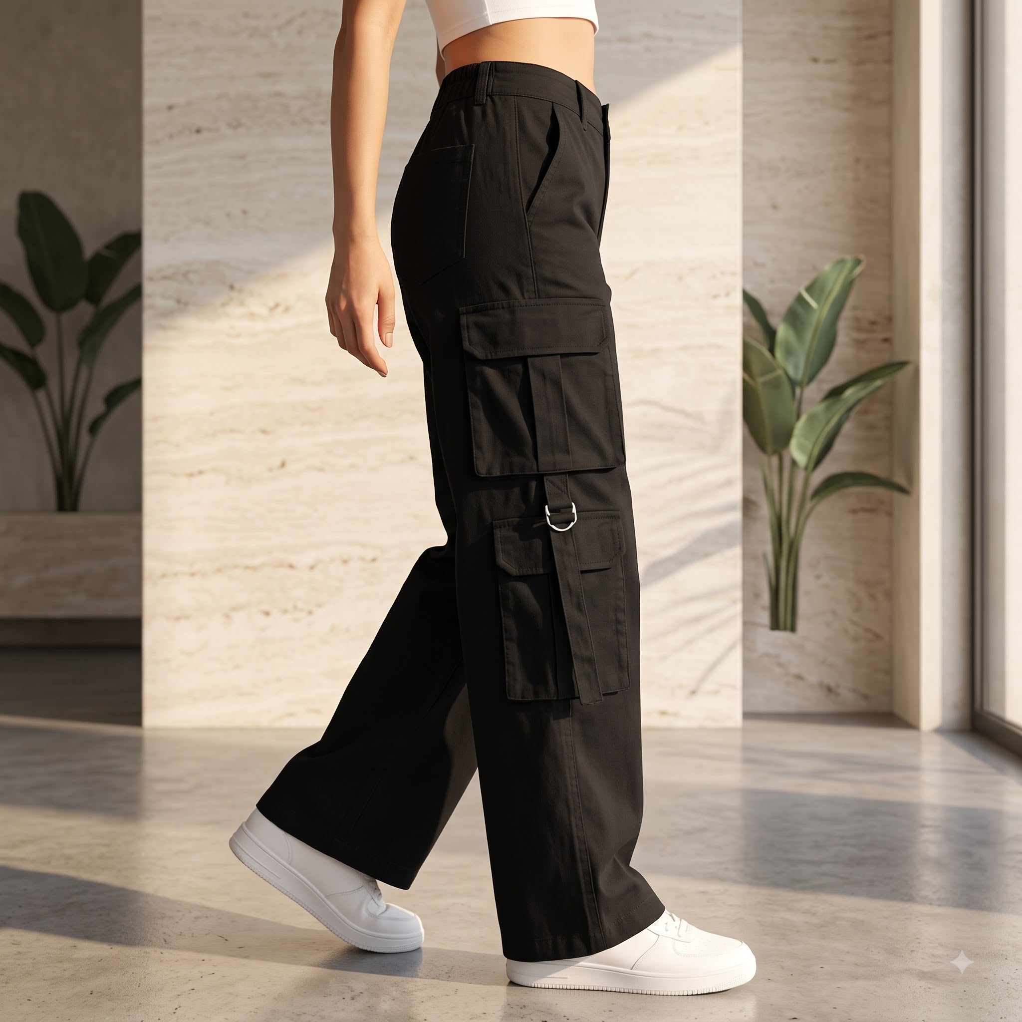 Women's Relaxed Fit Cargo Pants | Premium Cotton Wide Leg Cargo Trousers