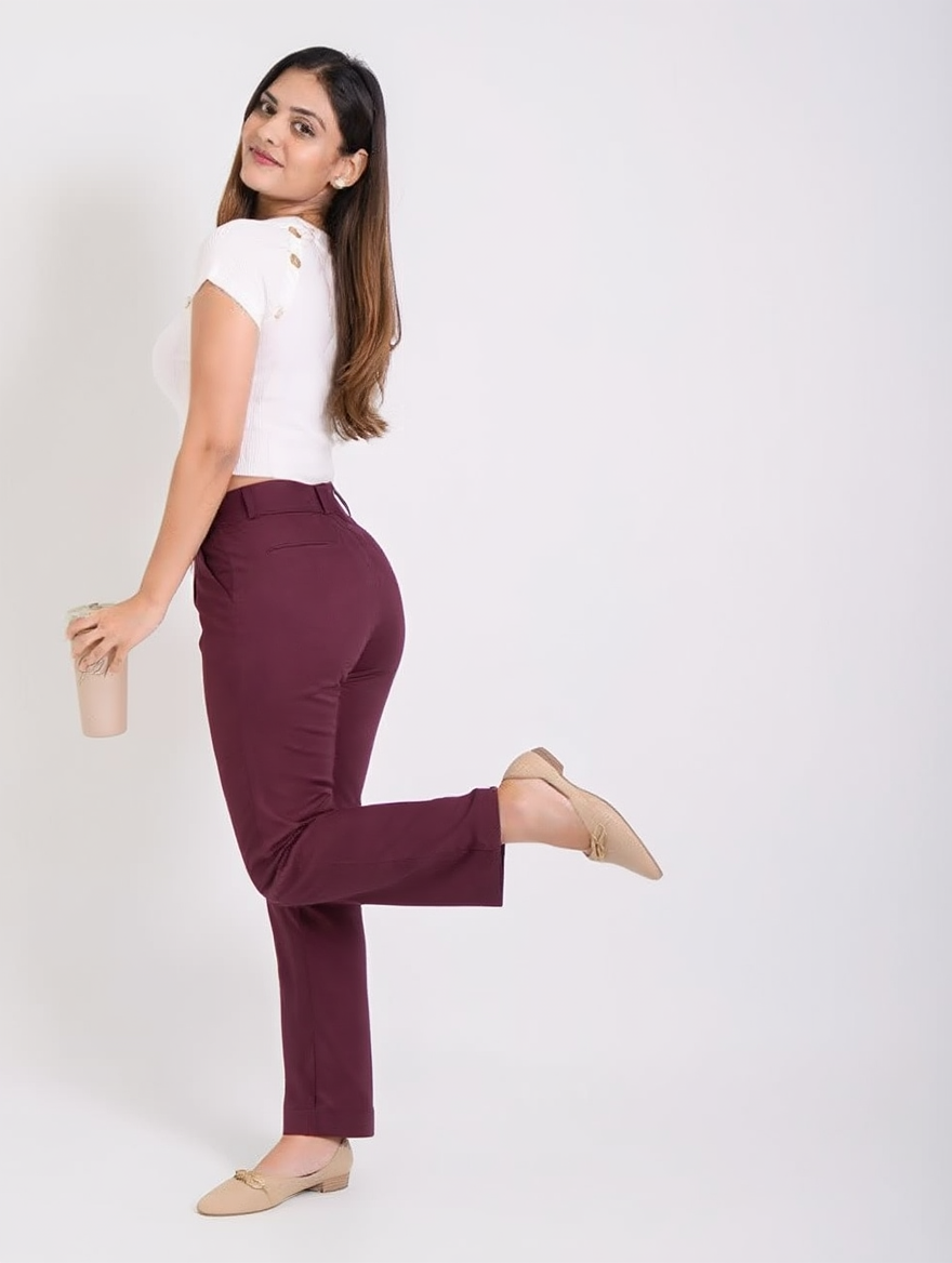 Regular Fit Straight Pants Wine Shade (Burgundy)