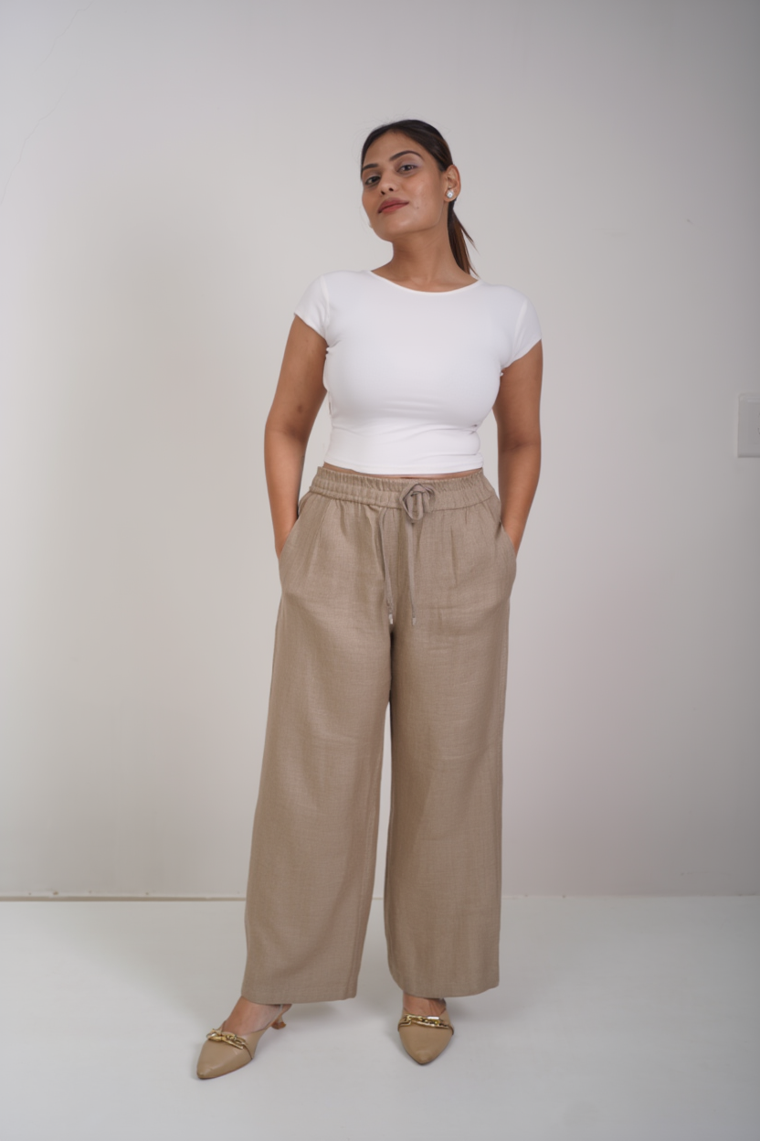 Airy Linen Straight Fit Pants (Camel Brown Shade)