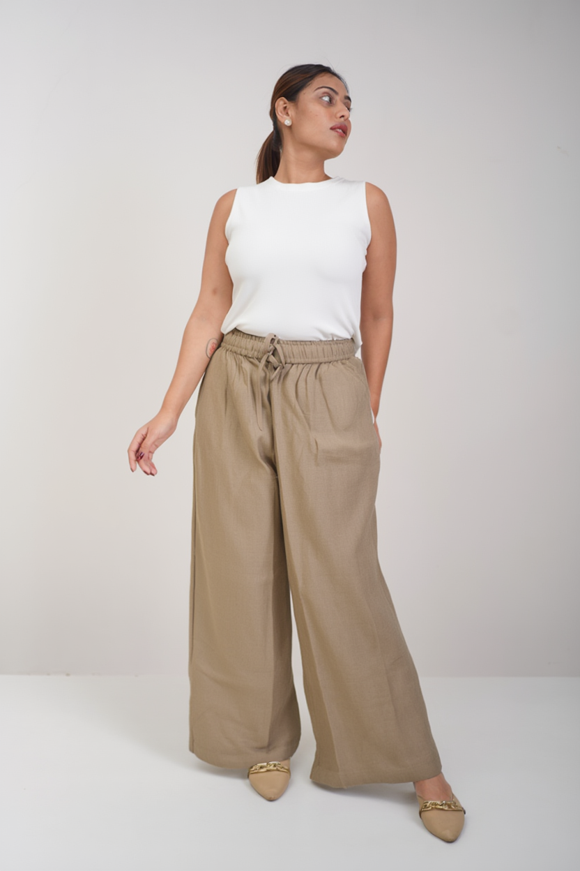 Airy Linen Straight Fit Pants (Camel Brown Shade)