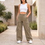 Women's Relaxed Fit Cargo Pants | Premium Cotton Wide Leg Cargo Trousers