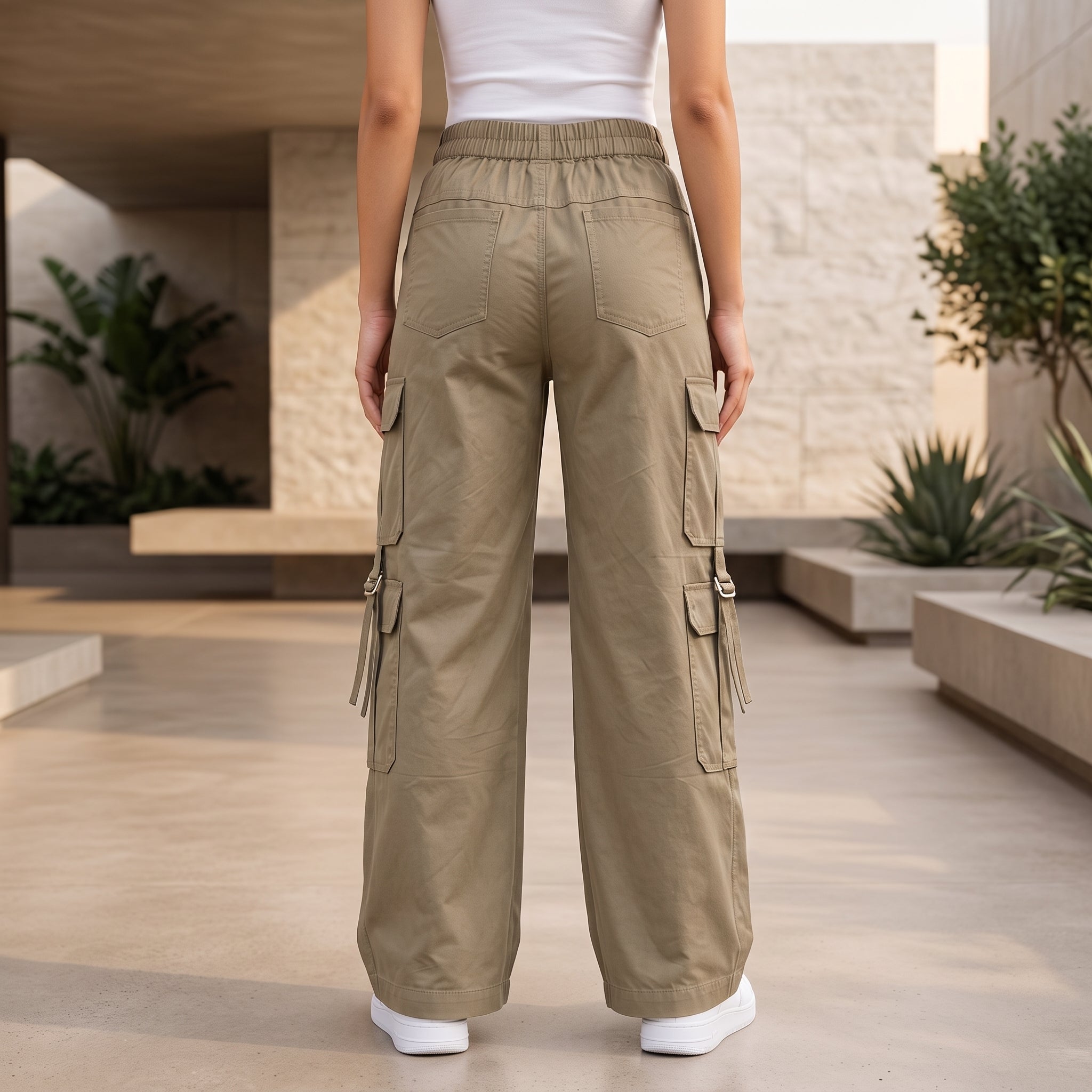 Women's Relaxed Fit Cargo Pants | Premium Cotton Wide Leg Cargo Trousers