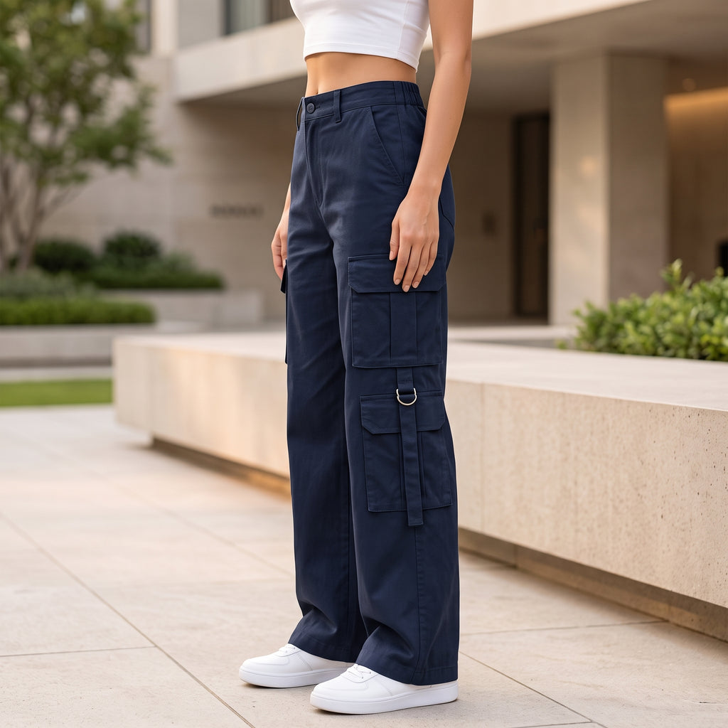 Women's Relaxed Fit Cargo Pants | Premium Cotton Wide Leg Cargo Trousers