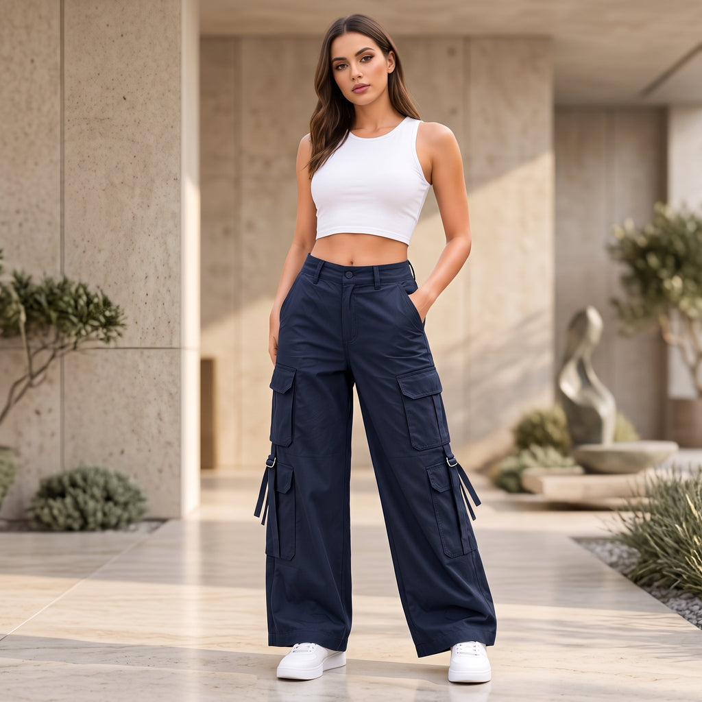 Women's Relaxed Fit Cargo Pants | Premium Cotton Wide Leg Cargo Trousers