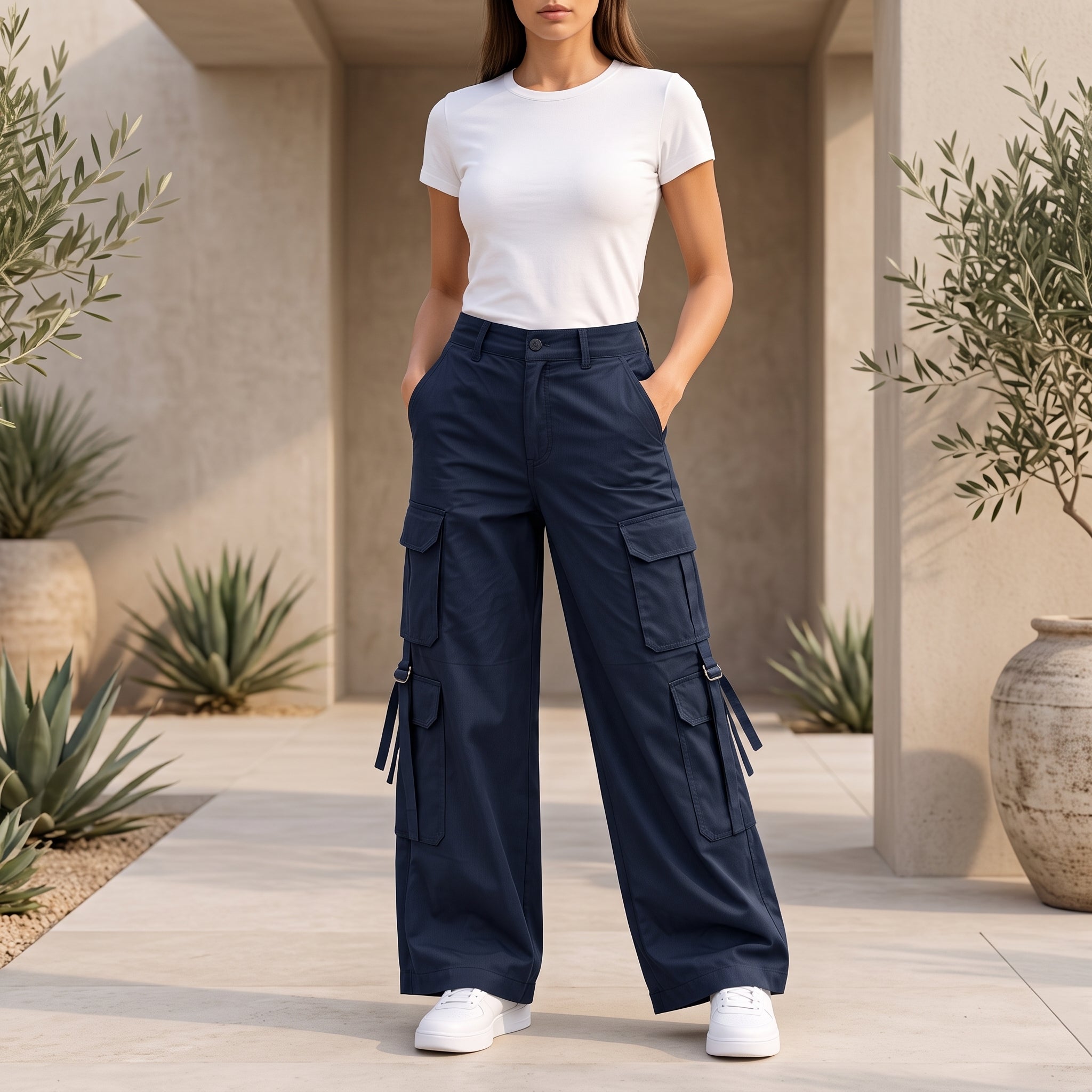 Women's Relaxed Fit Cargo Pants | Premium Cotton Wide Leg Cargo Trousers