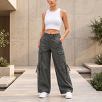 Women's Relaxed Fit Cargo Pants | Premium Cotton Wide Leg Cargo Trousers