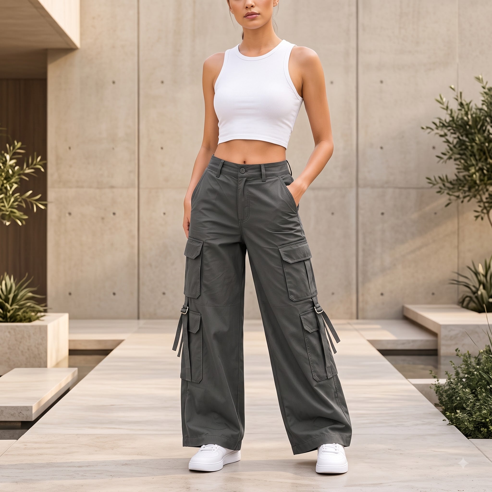 Women's Relaxed Fit Cargo Pants | Premium Cotton Wide Leg Cargo Trousers