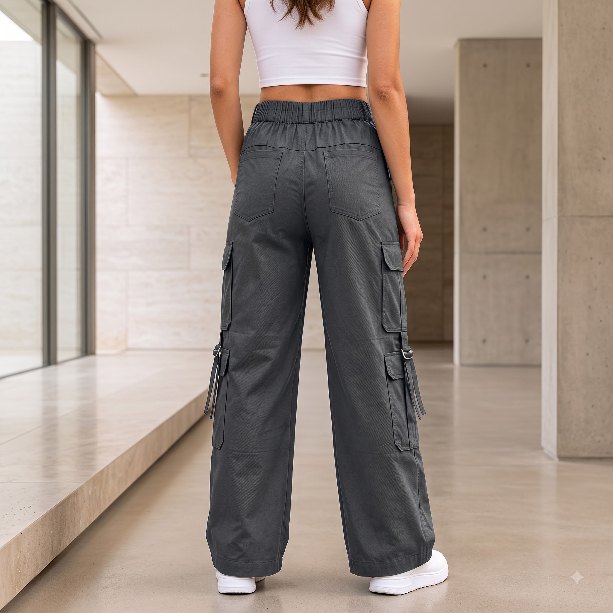 Women's Relaxed Fit Cargo Pants | Premium Cotton Wide Leg Cargo Trousers