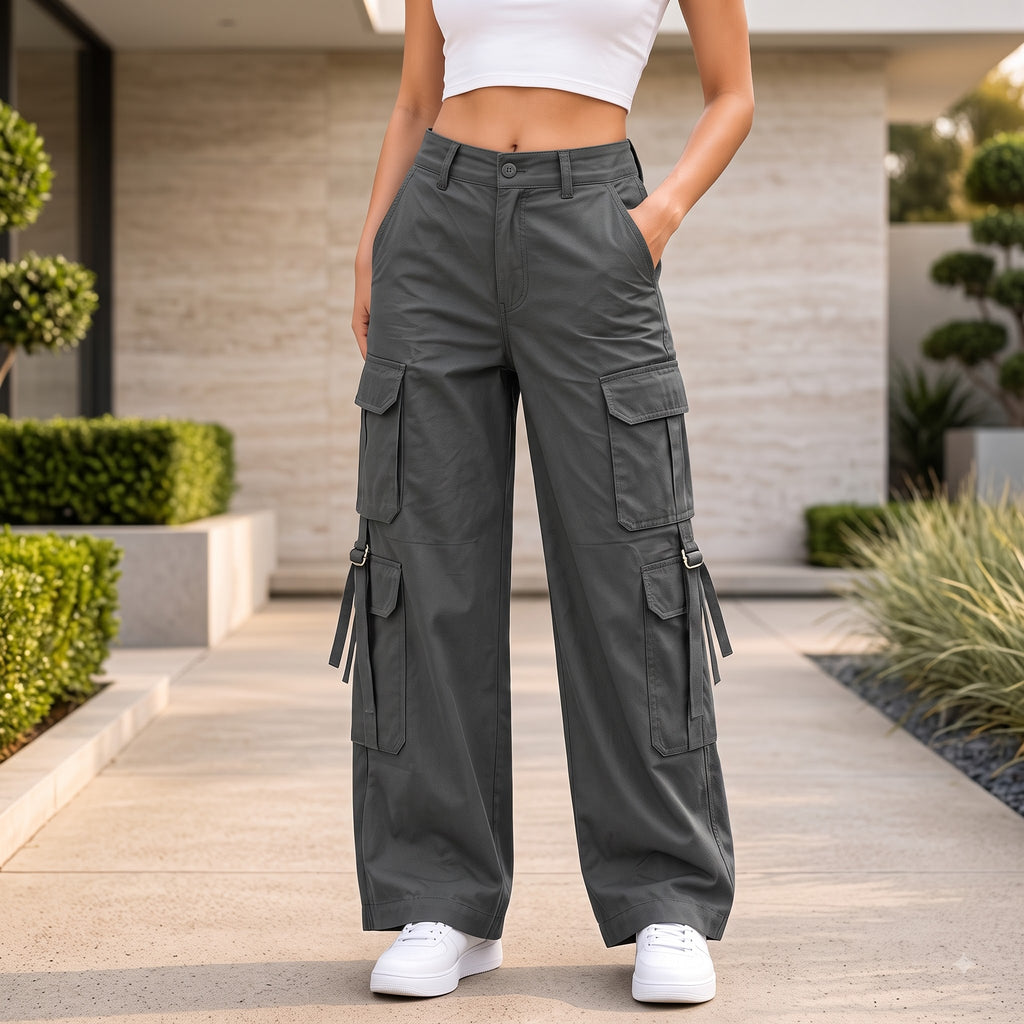 Women's Relaxed Fit Cargo Pants | Premium Cotton Wide Leg Cargo Trousers