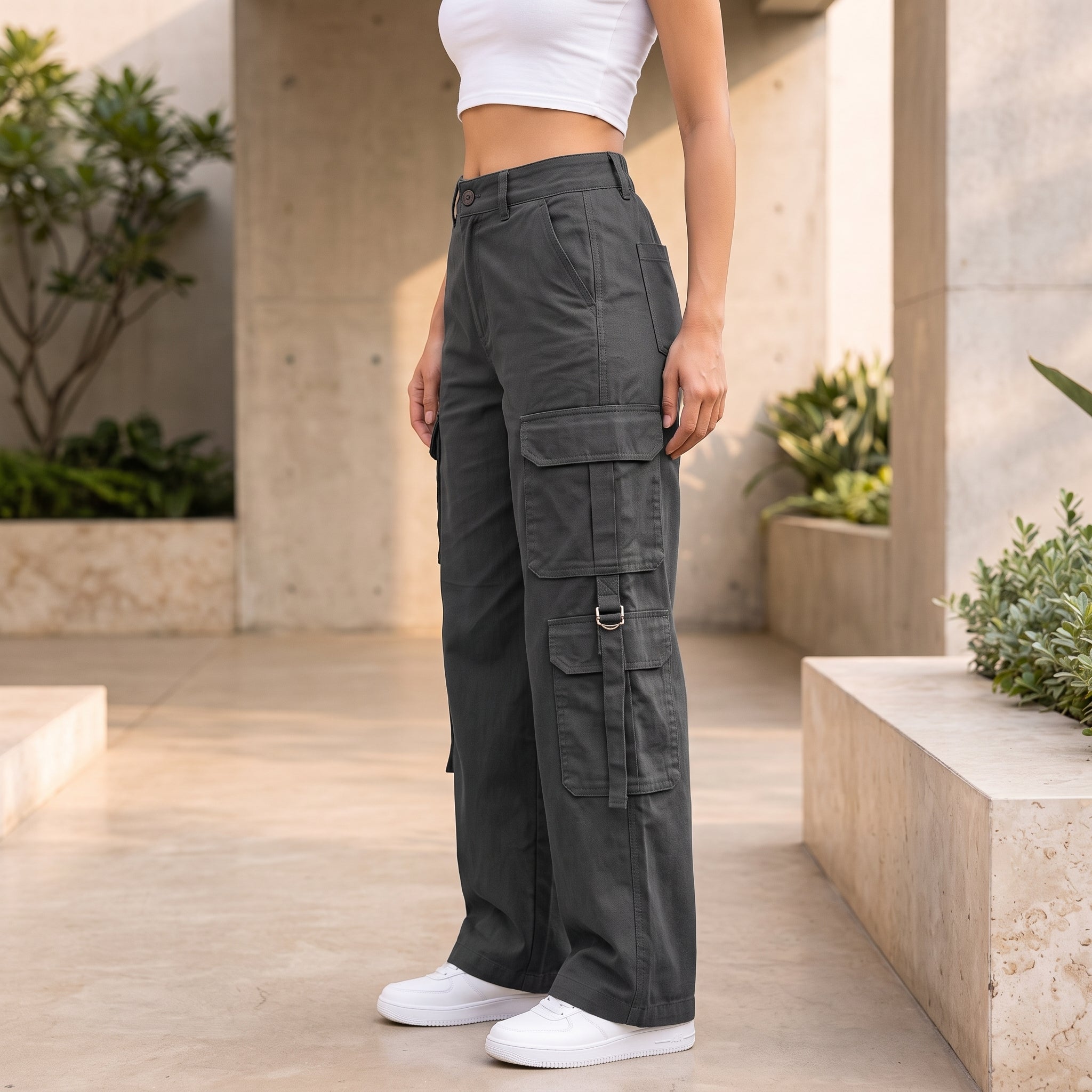 Women's Relaxed Fit Cargo Pants | Premium Cotton Wide Leg Cargo Trousers