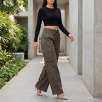 Women's Relaxed Fit 4 Pocket Cargo Pants | Cotton Wide Leg Trousers