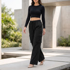 Women's Relaxed Fit 4 Pocket Cargo Pants | Cotton Wide Leg Trousers