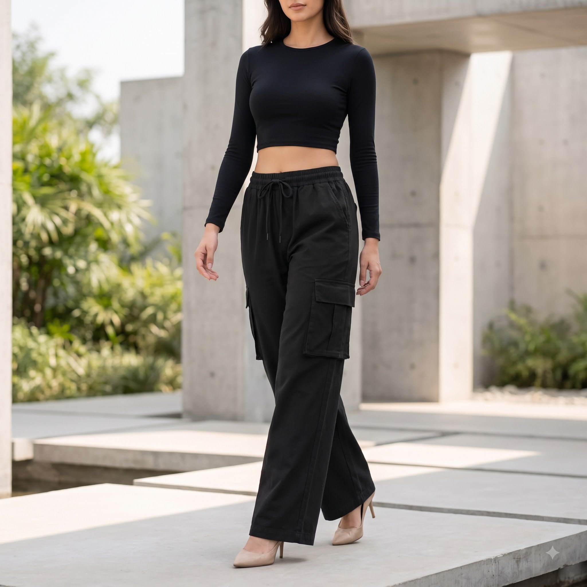 Women's Relaxed Fit 4 Pocket Cargo Pants | Cotton Wide Leg Trousers