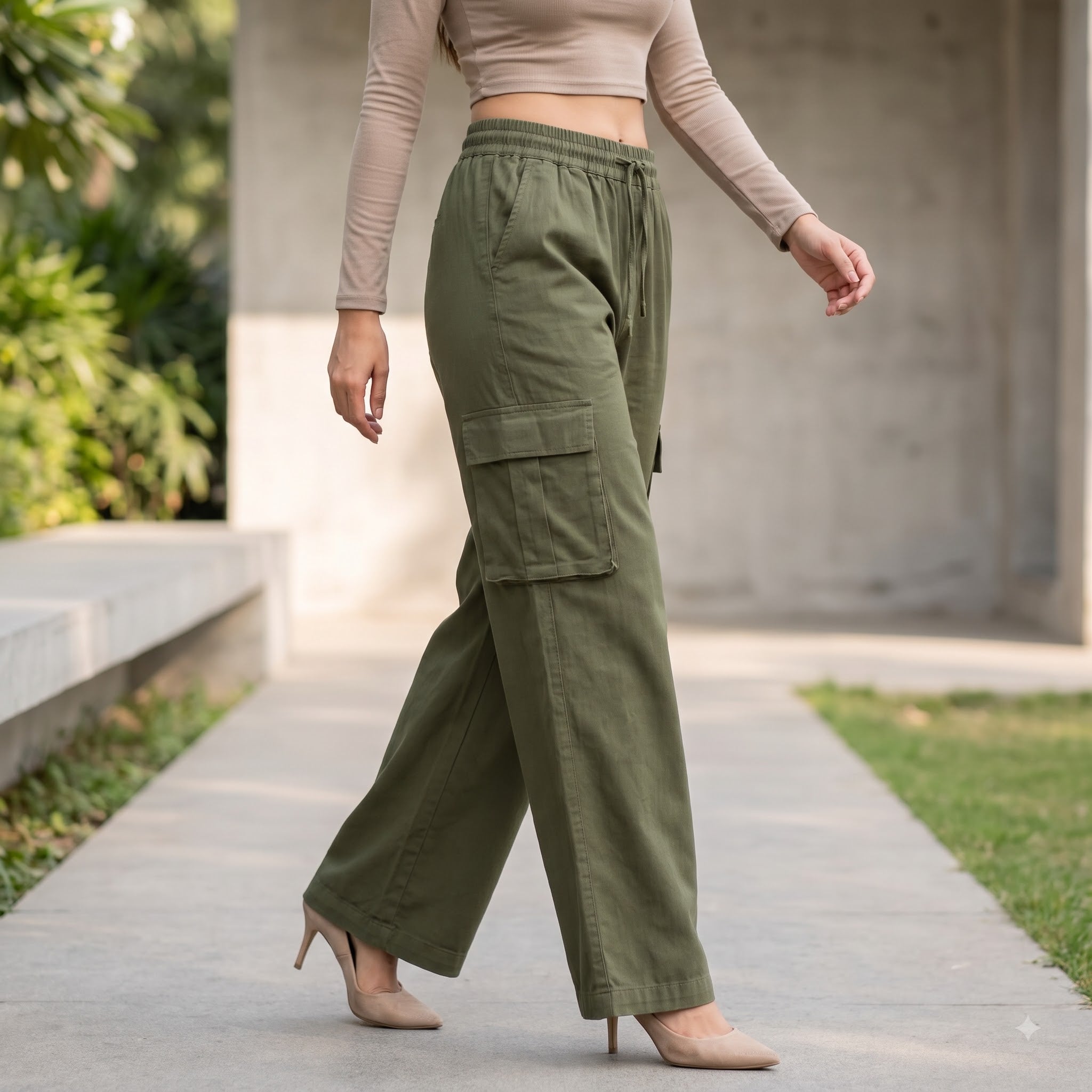 Women's Relaxed Fit 4 Pocket Cargo Pants | Cotton Wide Leg Trousers