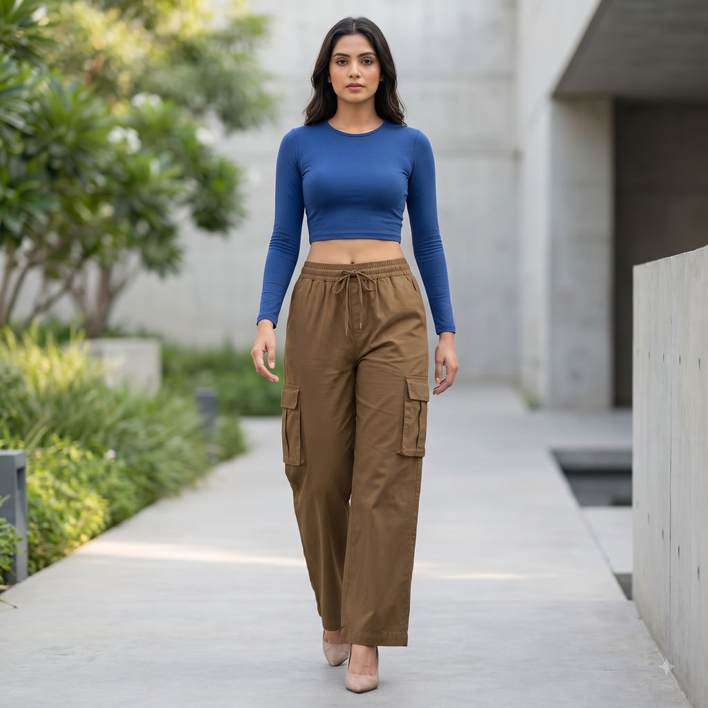 Women's Relaxed Fit 4 Pocket Cargo Pants | Cotton Wide Leg Trousers