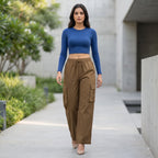 Women's Relaxed Fit 4 Pocket Cargo Pants | Cotton Wide Leg Trousers