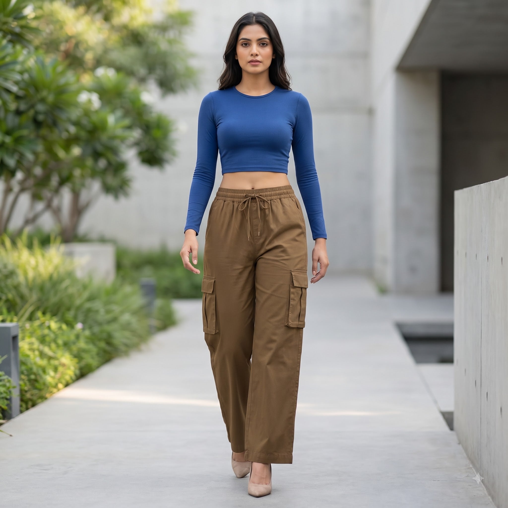 Women's Relaxed Fit 4 Pocket Cargo Pants | Cotton Wide Leg Trousers