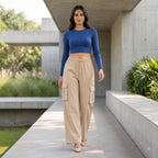 Women's Relaxed Fit 4 Pocket Cargo Pants | Cotton Wide Leg Trousers