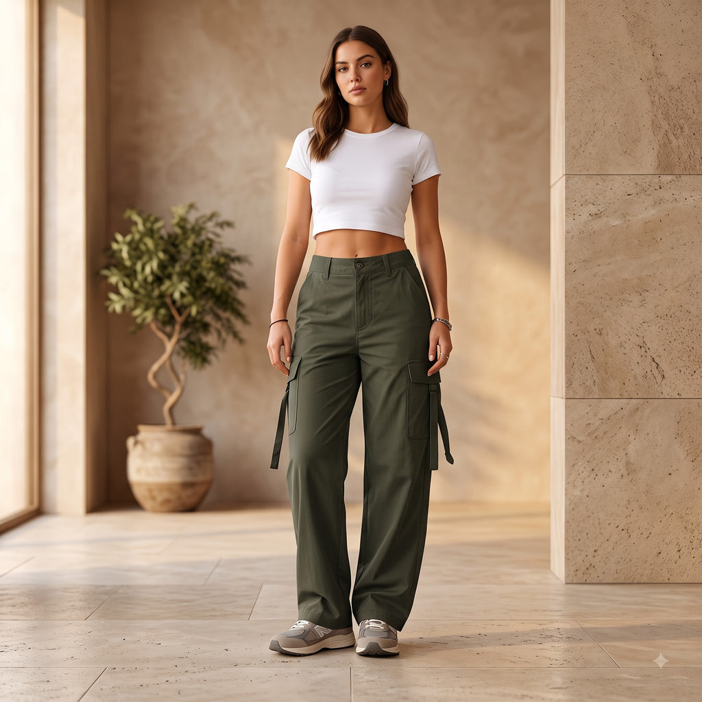 Women's Stylish Cargo Pants | Premium Cotton Relaxed Fit Utility Trousers