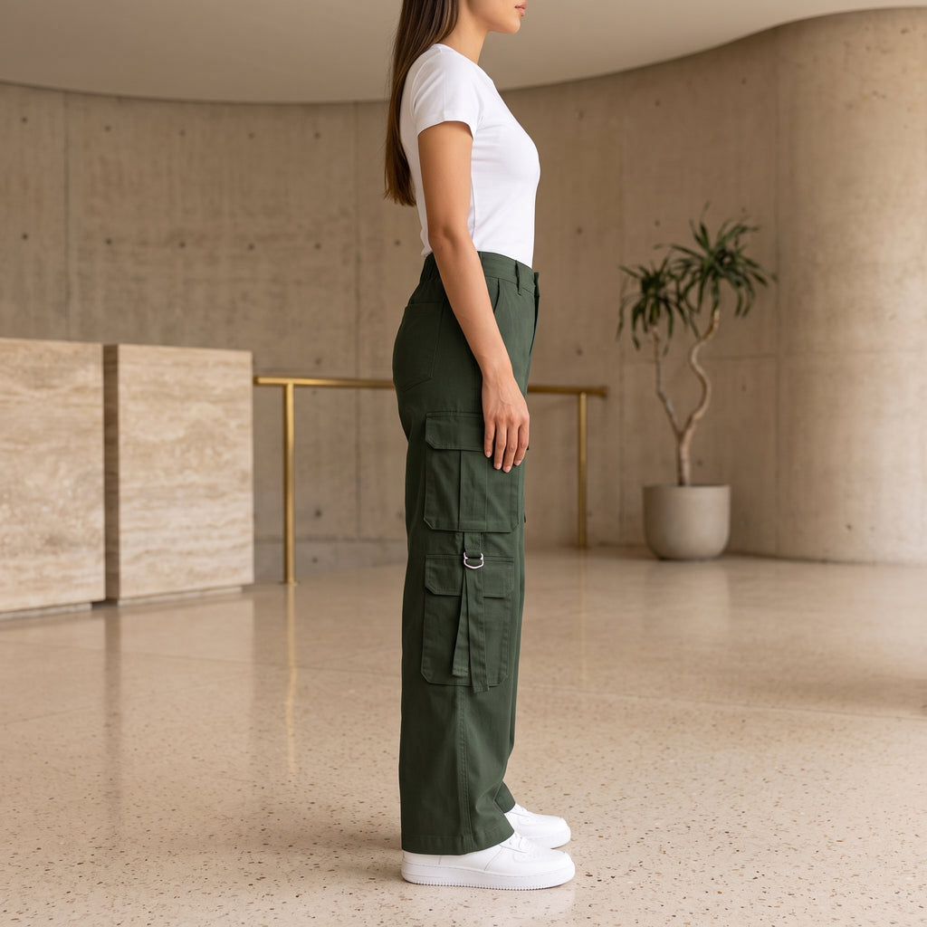 Women's Relaxed Fit Cargo Pants | Premium Cotton Wide Leg Cargo Trousers