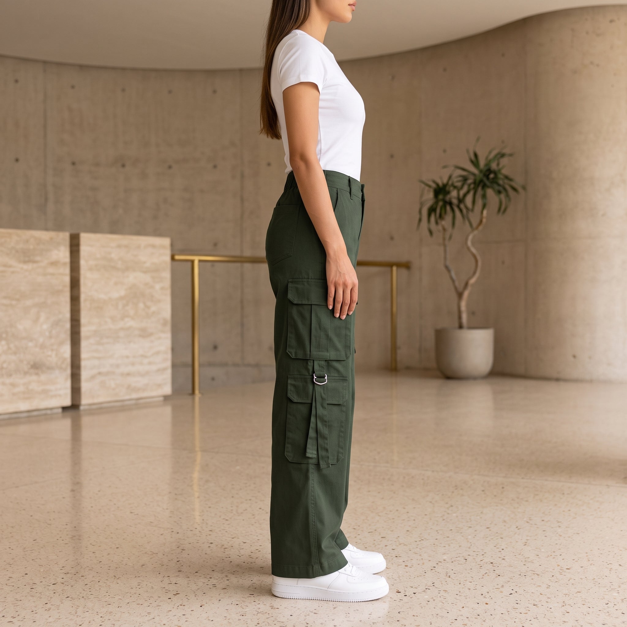 Women's Relaxed Fit Cargo Pants | Premium Cotton Wide Leg Cargo Trousers
