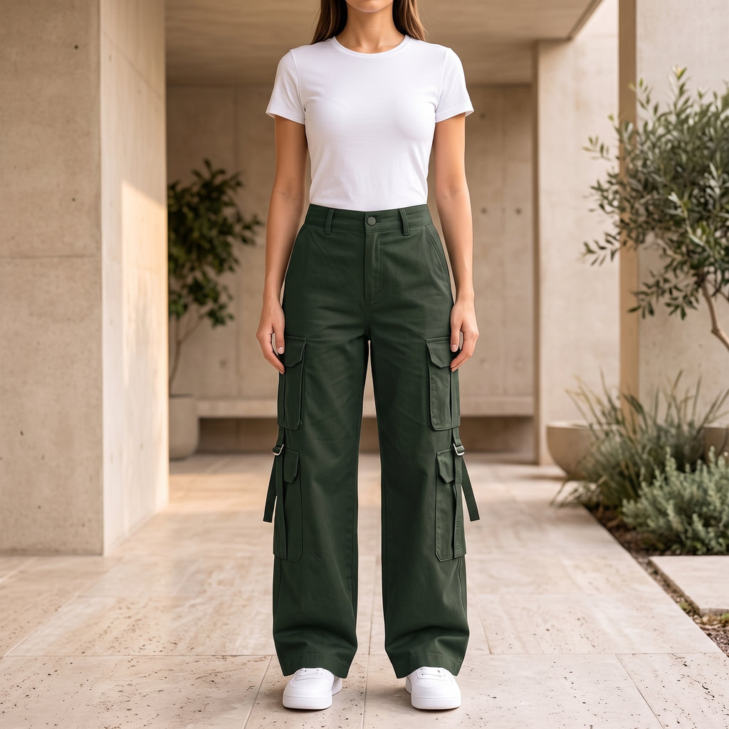 Women's Relaxed Fit Cargo Pants | Premium Cotton Wide Leg Cargo Trousers