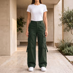 Women's Relaxed Fit Cargo Pants | Premium Cotton Wide Leg Cargo Trousers