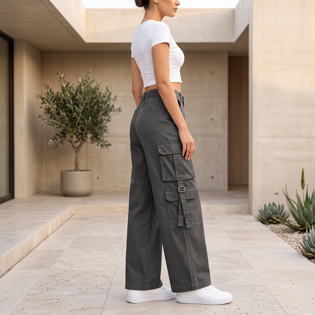 Women's Relaxed Fit Cargo Pants | Premium Cotton Wide Leg Cargo Trousers