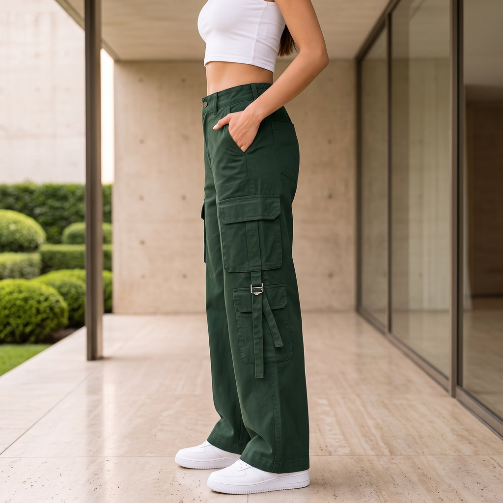 Women's Relaxed Fit Cargo Pants | Premium Cotton Wide Leg Cargo Trousers