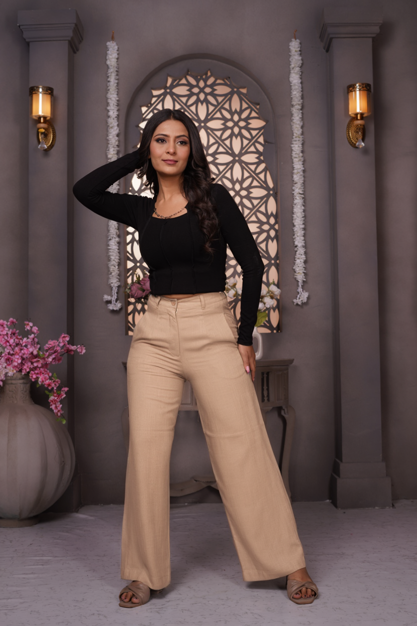 Premium Linen Wide Leg Pants (Natural Sand)