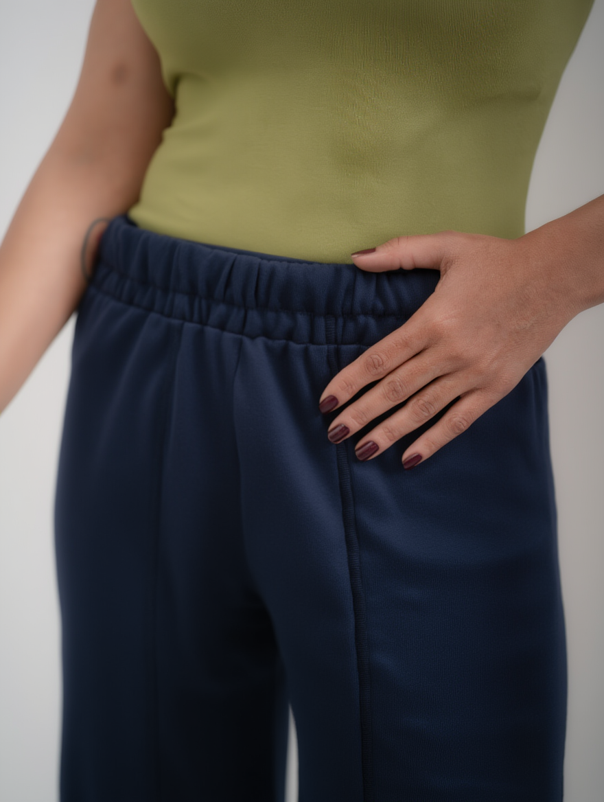 Airy Linen Straight Fit Pants(Navy Blue Shade)